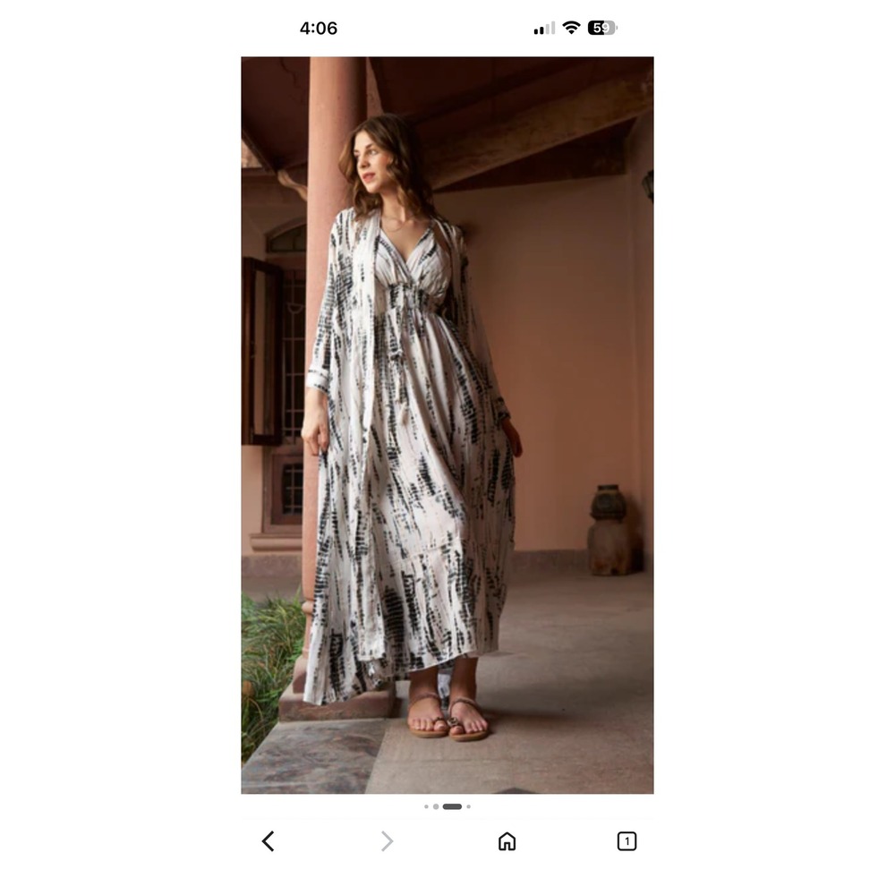Eastern Serenity Tie Dye Maxi Dress and Long Duster Cardigan‎ Set Earthy Brown L